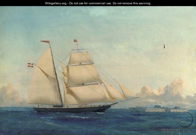 The Danish schooner Julius of Copenhagen off a Danish fortress - (after) Carl Julius Emil Olsen