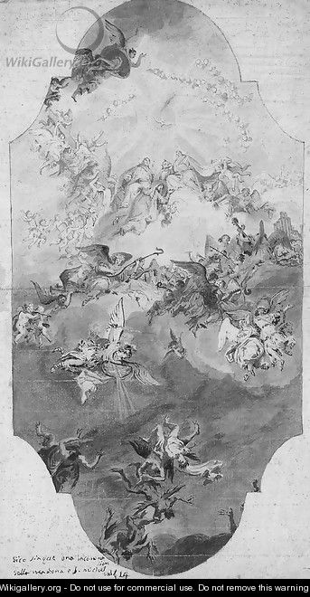The Assumption of the Virgin with the Fall of the Rebel Angels A study for a ceiling decoration - (after) Bartolommeo Tarsia