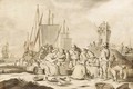 Merchants and other figures eating, drinking and smoking on a beach - (after) Cornelis Boumeester