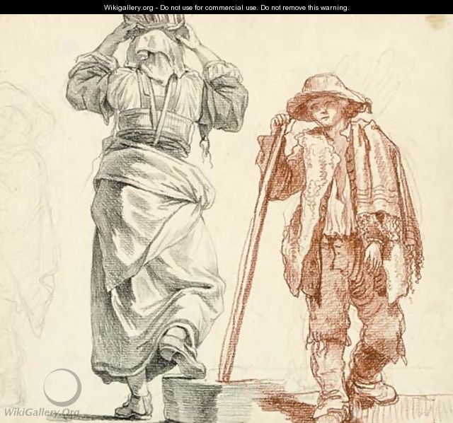 A peasant woman, seen from behind and a peasant boy - (after) Claude-Joseph Vernet