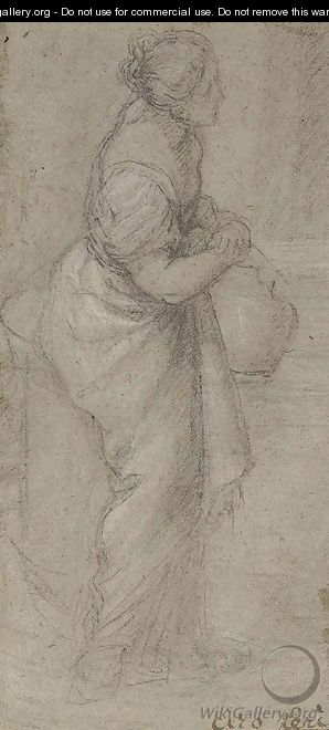 A standing woman holding a jug (recto); and A drapery study (verso) - (after) Ciro Ferri