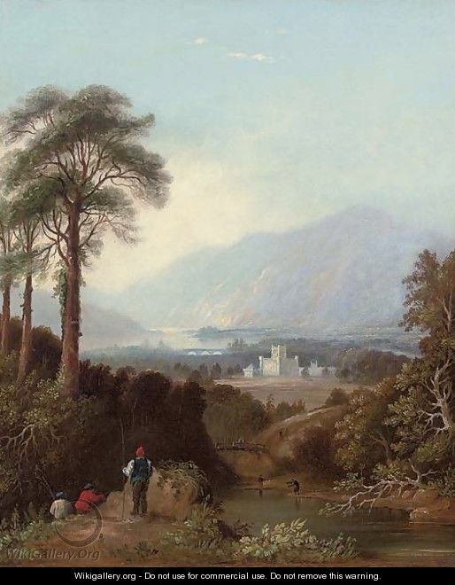 Fishermen by the River Tay, Perthshire, with Taymouth Castle beyond - (after) Charlotte Nasmyth