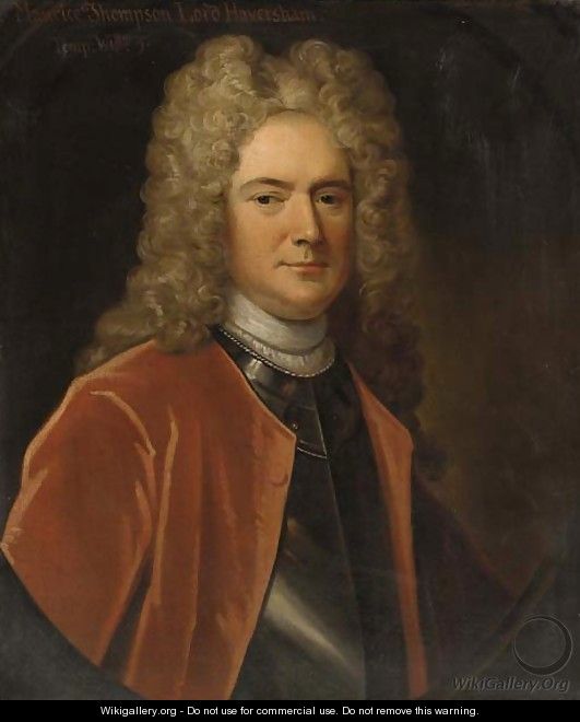 Portrait of Maurice Thompson, Lord Haversham, half-length, in a red coat and breastplate, feigned oval - (attr. to) Jervas, Charles