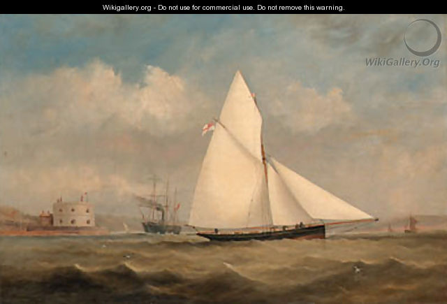 Terpsichore, a racing cutter, and a large Paddle-Steamer off Hurst Castle, on the Solent - Arthur Wellington Fowles