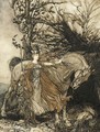 Brunhilde with her horse at the mouth of the cave - Arthur Rackham
