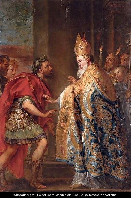 The Emperor Theodosius before Saint Ambrose - (after) Abraham Jansz. Van Diepenbeeck