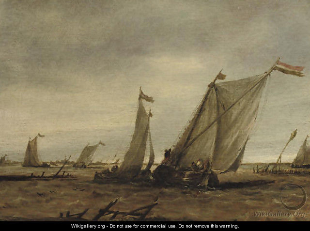 Fishing boats in choppy waters - (after) Abraham Van Beijeren