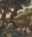 A wooded landscape with sheep and figures resting - (after) Abraham Jansz Begeyn
