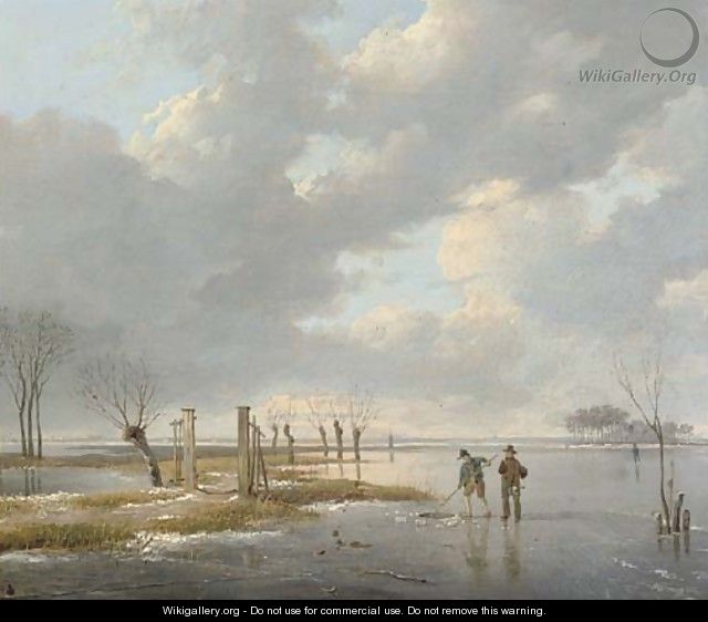 Fishermen cutting a hole in the ice - (after) Andreas Schelfhout