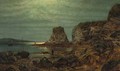 Fishermen in a moonlit coastal landscape - (after) Alfred Augustus Glendening