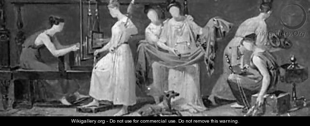 Six women weaving in an interior 2 - (after) Fragonard, Alexandre Evariste
