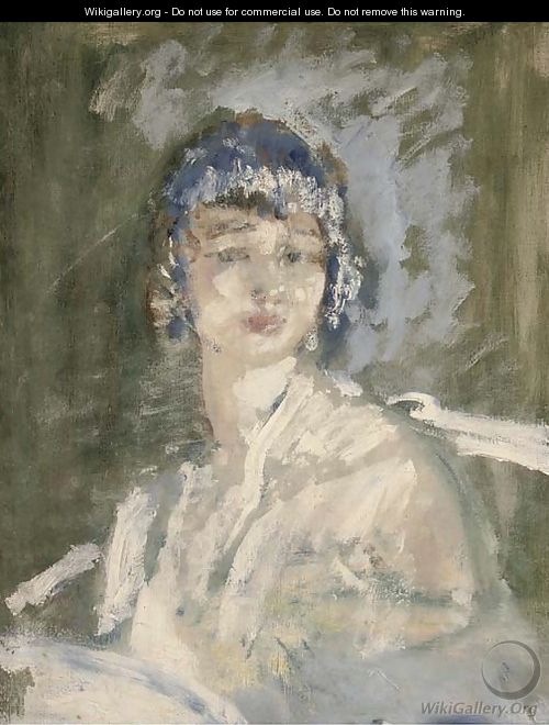 Portrait of a lady, bust-length, in a white dress - Ambrose McEvoy