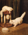 Two Persian cats with a clock on a table - Arthur Heyer