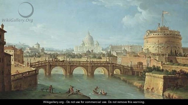 The Tiber, Rome, looking downstream with the Castel and Ponte Sant