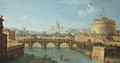 The Tiber, Rome, looking downstream with the Castel and Ponte Sant'Angelo, Saint Peter's and the Vatican, Santo Spirito in Sassia - Antonio Joli