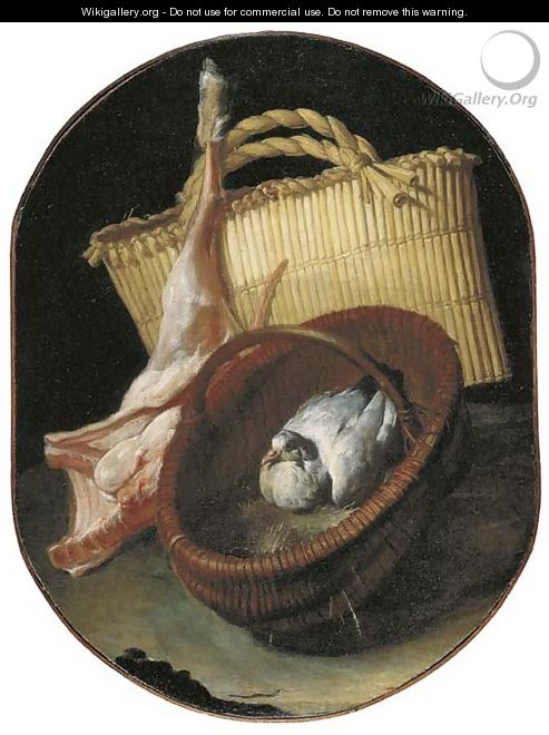 A still life with two baskets and a pigeon - Arcangelo Resani