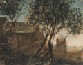 Trees by a house - Anthonie Waterloo