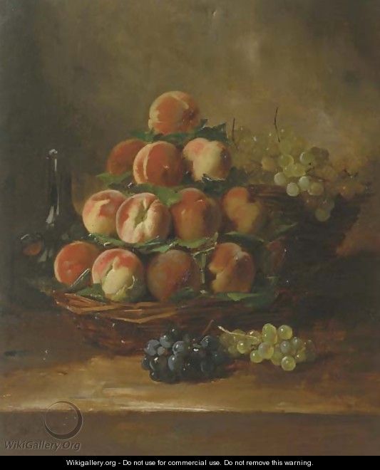 Peaches and grapes in a basket - Antoine Vollon