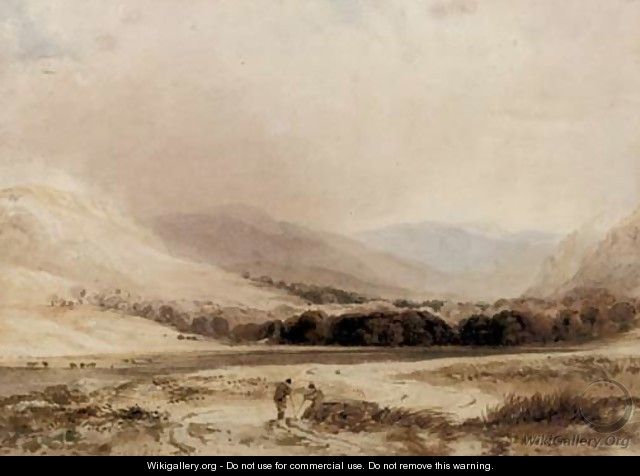 Figures conversing in a highland landscape - Anthony Vandyke Copley Fielding