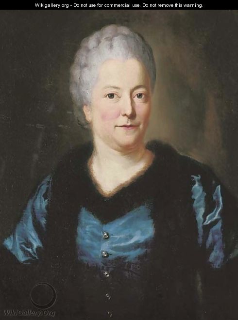 Portrait of Eva Charlotte Friederike, GrAAasAA¤fin von Einsiedel (1704-1758), half-length, in a blue silk dress trimmed with fur - Anton Graff