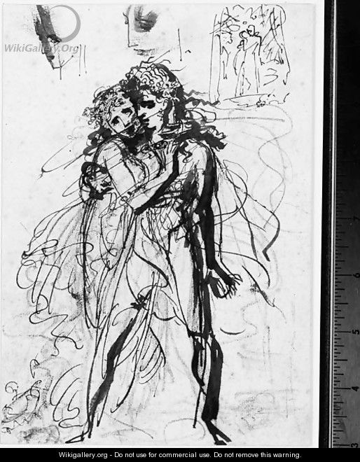 Young lovers embracing,with a subsidiary study of the composition and two studies of the man