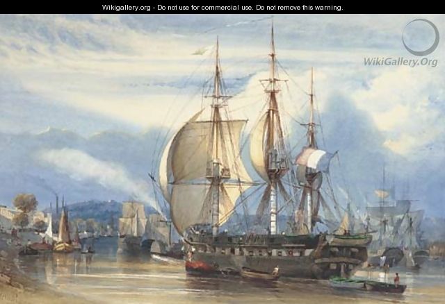The French merchant frigate Chile preparing to set sail - Antoine-Desire Heroult