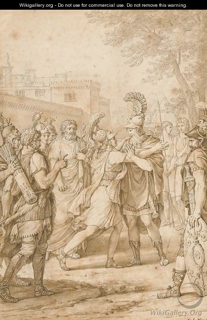 A Roman soldier beseeching another, surrounded by figures, after La Thebaede by Jean Racine - Carle Vernet