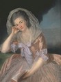 Portrait of Elizabeth Hervey (1733-1800), wife of the 4th Earl of Bristol, three-quarter-length, seated in a salmon pink dress with lilac bowes - Anton von Maron