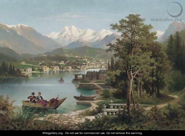 Figures boating in an Austrian lake landscape - Anton Pick
