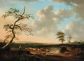 Shepherds with their flocks in an extensive landscape - Andries Vermeulen