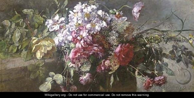 A bouquet of pink and red roses on a ledge - Anna Peters