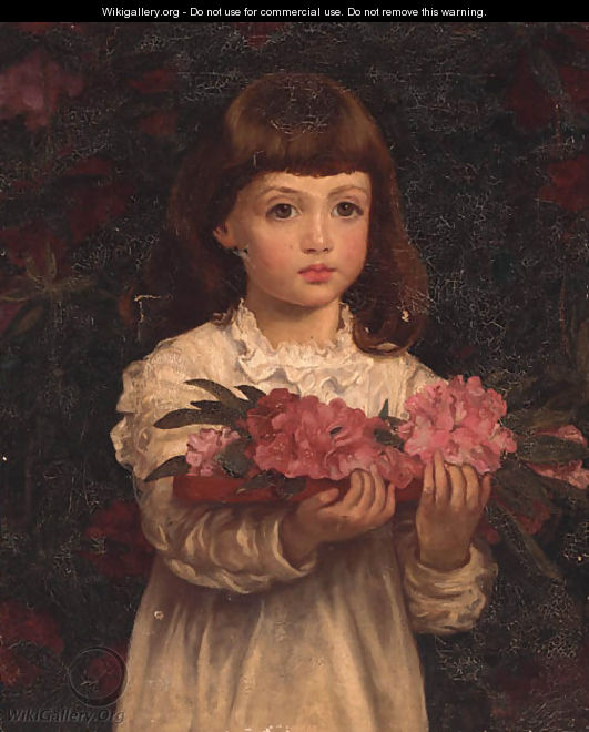 A Young Girl Collecting Rhododendron Flowers - Anna Lea Merritt