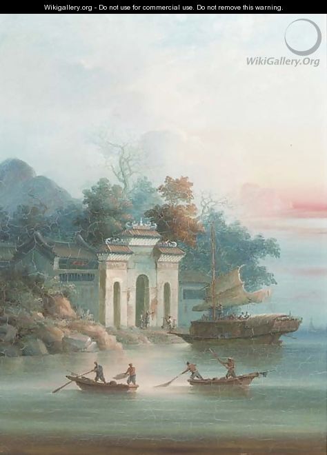Boats infront of a temple; and another similar - Anglo-Chinese School
