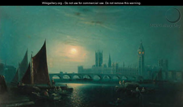 A moonlight view of the Thames, Westminster - Ansdele Smythe