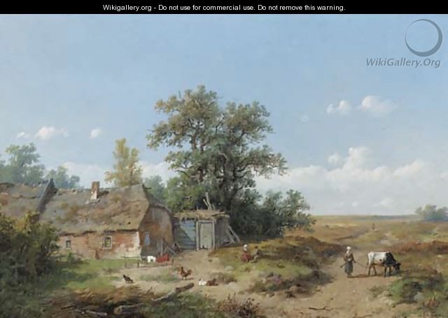 Figures by a farmhouse on the heath - Anthonie Jacobus van Wyngaerdt