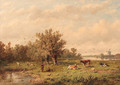 A landscape with a peasant couple and cattle - Anthonie Jacobus van Wyngaerdt