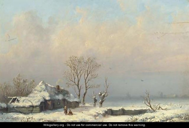 A farmhouse in the snow - Anthonie Jacobus van Wyngaerdt