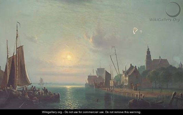 Fishermen gossiping off a Dutch port by moonlight - Ansdell Smythe