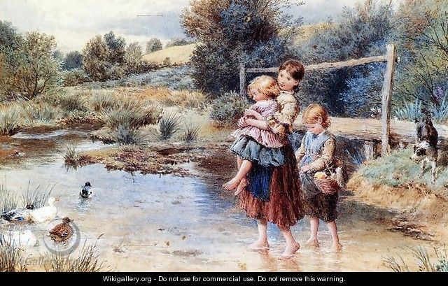 Children Paddling in a Stream - Trevor Fowler