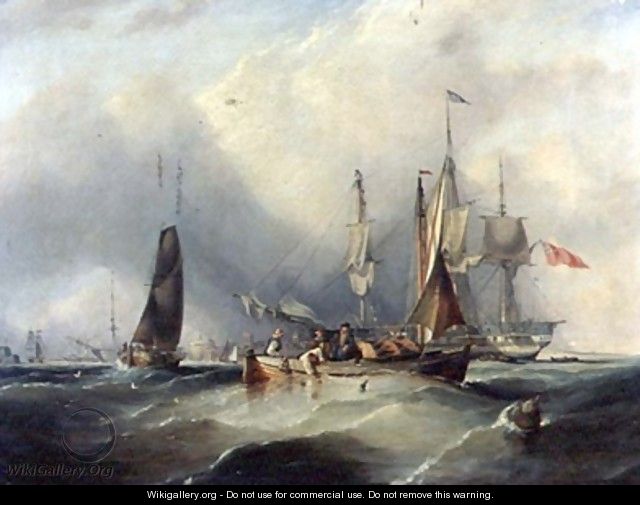 A Man o War and Fishing Boats off Southsea - George the Elder Chambers