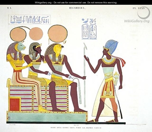 Fresco from Ibsambul depicting Ramesses II facing l to r Sekhmet - Jean Francois Champollion