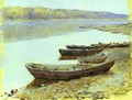 Landscape on the Volga Boats by the Riverbank - Isaak Ilyich Levitan