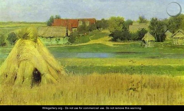Sheaves and a Village Beyond the River 1885 - Isaak Ilyich Levitan