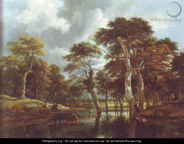 Waterfall in a hilly wooded landscape - Jacob Van Ruisdael