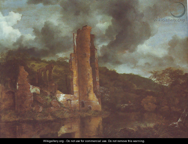 Landscape with the ruins of egmond castle at egmond aan den hoef - Jacob Van Ruisdael