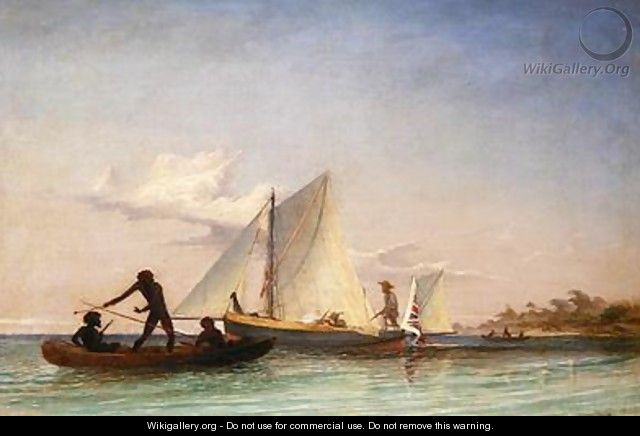 The Long Boat of the Messenger attacked by Natives - Thomas Baines