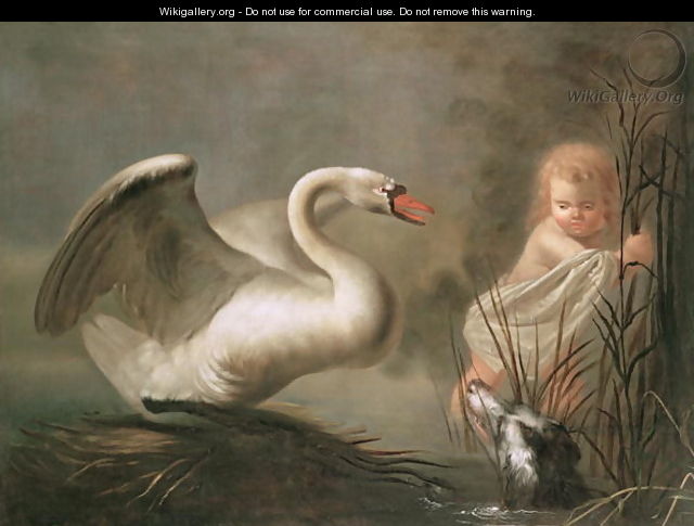 A Swan guarding its Nest from a Child and a Spaniel - Henry Herbert La Thangue