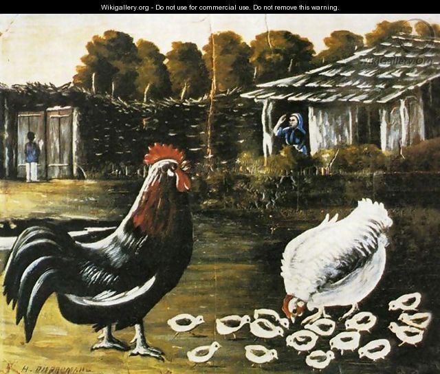Rooster and Hen with Chickens - Niko Pirosmanashvili