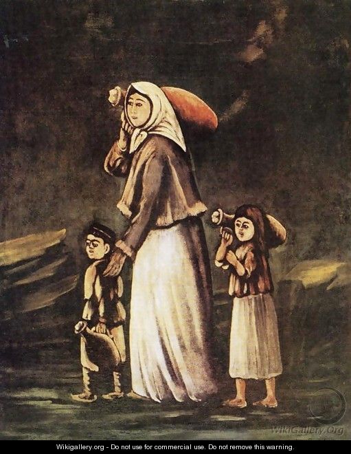 Peasant Woman with Children Goes for Water - Niko Pirosmanashvili
