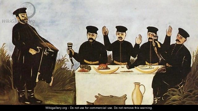 Feast with Barrel Organist Datico 1906 - Niko Pirosmanashvili